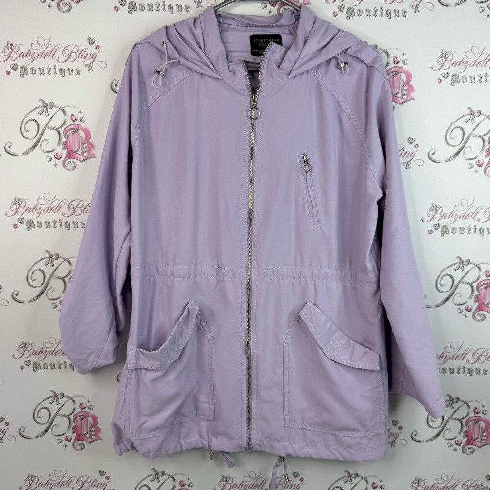 Streetwear Society jacket, coat, zip up pockets, Lavender Hooded Utility Jacket